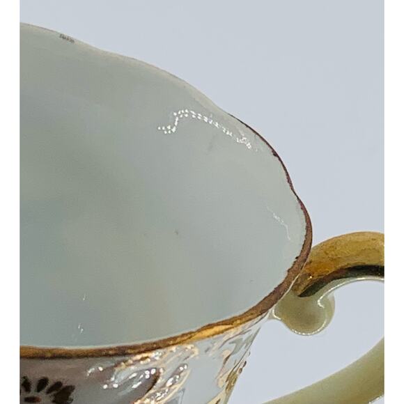 Wales China Japan Teacup Demitasse Hand Painted Beige Gold Green Rose Small - Picture 11 of 13